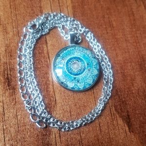 Blue Paisley Boho Silvertone Drop-Style Necklace